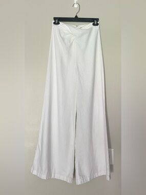 Versona White Linen Wide/ Flare Pants with Front Twist - Size 0